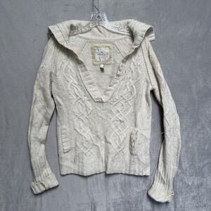 American Eagle Sweater Womens Large White V Neck Hooded Cable Knit Pullover